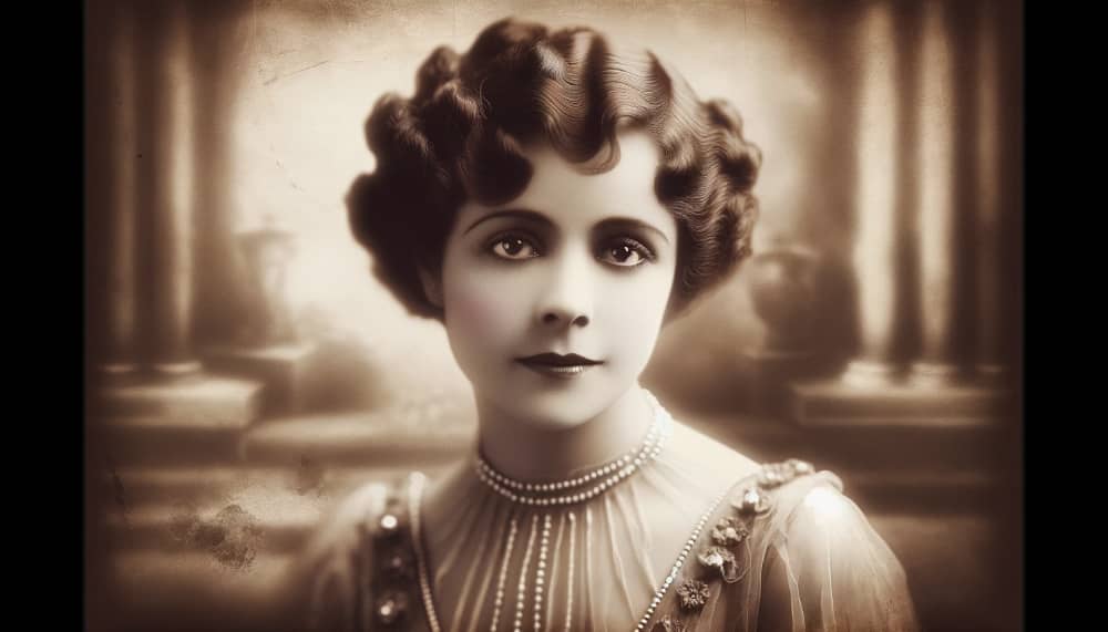 Vintage portrait of Myrtle Gonzalez in 1910s attire, symbolizing the early days of Hollywood.